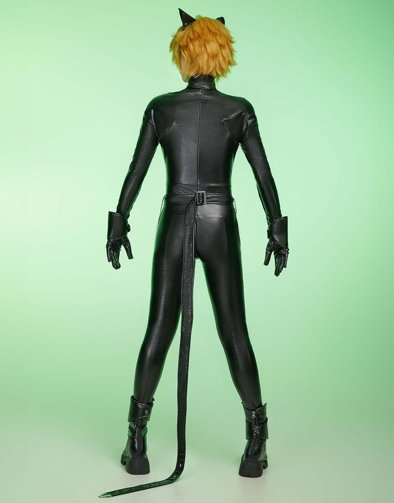 Micotaku Store Unisex Miraculous Ladybug Cat Noir Cosplay Set Officially Licensed PU Leather Bodysuit Jumpsuit with Accessories - Image 4
